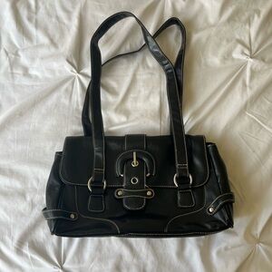 Black Leather-Style Women's Shoulder Bag